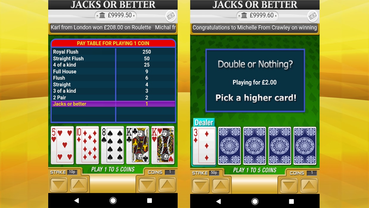 Jacks Or Better Double Or Nothing VideoPoker