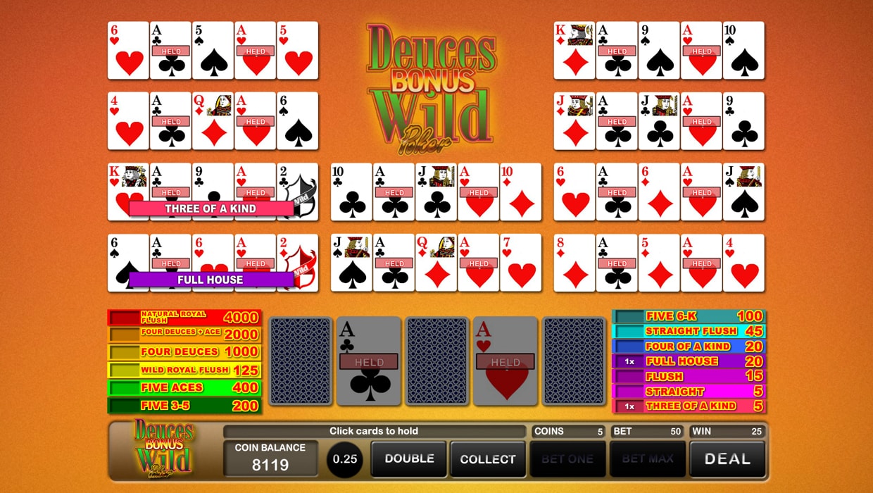 video poker single play deuces wild bonus